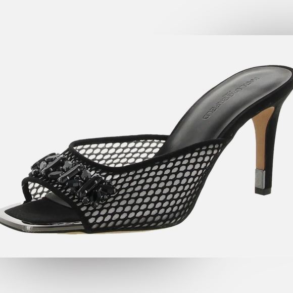 Karl Lagerfeld Paris Belita Black Suede Heeled Slide w/Gems - Picture 1 of 11